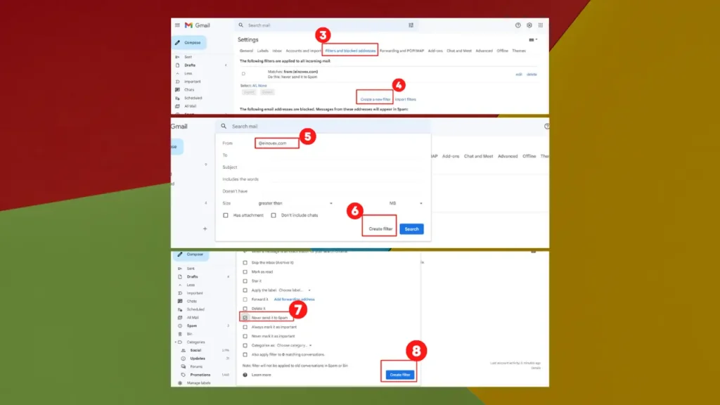 3,4,5,6,7,8 ways marked to whitelist a domain in Gmail