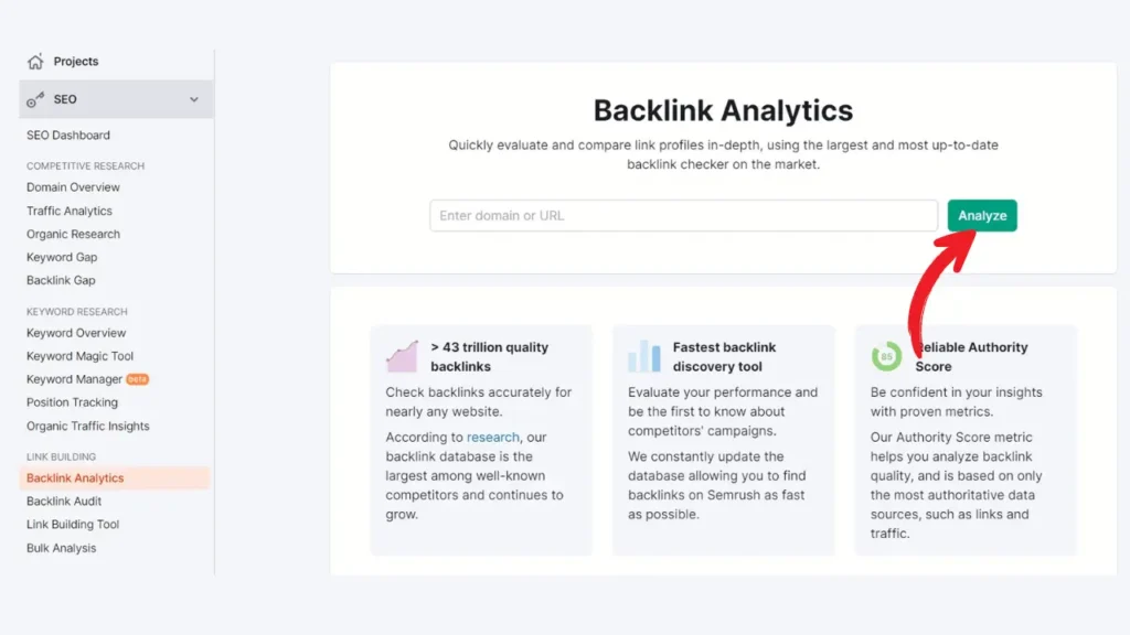 SEMRush backlink analysis dashboard